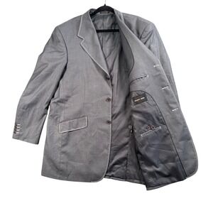 90s Mens Blazer‎ 44L Mob Boss Old Money Gray Corporate Executive Core Tailored